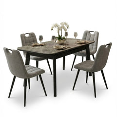Arizona Grey Ceramic Extending Dining Set 4 Monza Chairs 130-160cm