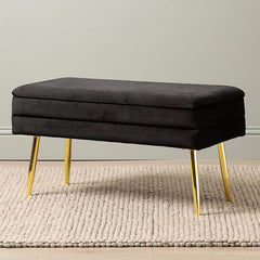 Black Velvet Storage Bench Ottoman With Gold Legs – Home Luxe Interior
