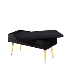 Black Velvet Storage Bench Ottoman With Gold Legs – Home Luxe Interior