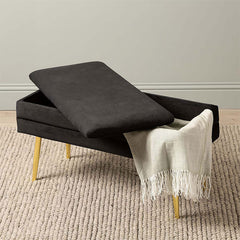 Black Velvet Storage Bench Ottoman With Gold Legs – Home Luxe Interior