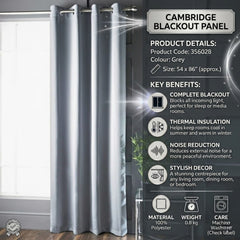 Cambridge Grey Blackout Curtain Panel - 54 x 86" Luxury Eyelet Drapery