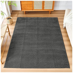 Greek Style Charcoal Rug 160x230cm | Washable Anti-Slip Living Room Rug