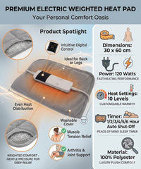 Electric Weighted Heat Pad 30x60cm - 10 Heat Settings & Auto Shut-Off