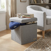 Home Luxe Grey Brushed Velvet Folding Storage Box Ottoman - 38cm