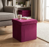 Home Luxe Purple Brushed Velvet Folding Storage Box Ottoman - 38cm
