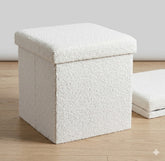 Home Luxe White Brushed Velvet Folding Storage Box Ottoman - 38cm