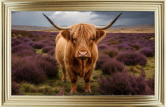 French Velvet Isla, the highland cow standing amidst a vast field - Home Luxe Interior