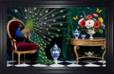 French Velvet Majestic peacock amidst opulent elegance. - Home Luxe Interior