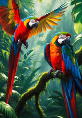 French Velvet Pair of Macaw Parrots - Home Luxe Interior