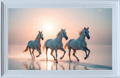 French Velvet Three Horses galloping - Home Luxe Interior