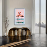 French Velvet Flamingo Pair reflected in pastel pinks - Home Luxe Interior