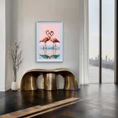 French Velvet Flamingo Pair reflected in pastel pinks - Home Luxe Interior