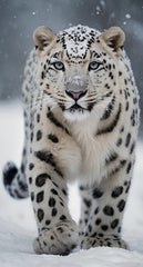 French Velvet Snow Leopard with piercing eyes - Home Luxe Interior