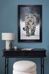 French Velvet Snow Leopard with piercing eyes - Home Luxe Interior
