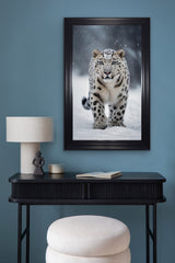 French Velvet Snow Leopard with piercing eyes - Home Luxe Interior