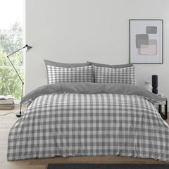 Gaveno Cavailia Grey Gingham Double Duvet Cover Microfibre Bed Set