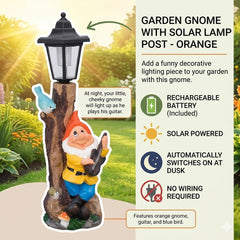Garden Gnome with Solar Lamp Post - Orange Cheeky Musical Ornament