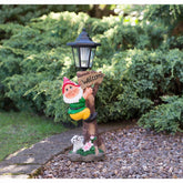 Garden Gnome with Solar Lamp Post - Cheeky Red Garden Ornament Light