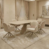 Gstaad Beige Ceramic Extending Dining Set 6 Swivel Chairs 160-240cm