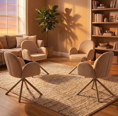 Gstaad Beige Swivel Dining Chairs Set of 2 Fabric Spider Legs