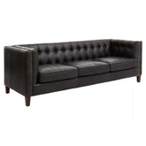 King Three Seater Antique Ebony Leather Sofa