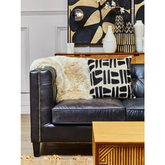 King Three Seater Antique Ebony Leather Sofa