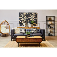 King Three Seater Antique Ebony Leather Sofa