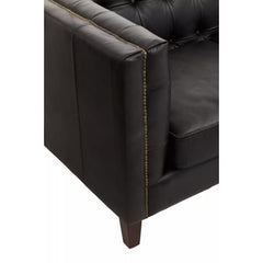 King Three Seater Antique Ebony Leather Sofa