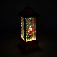 LED Water & Glitter Santa Lantern Red