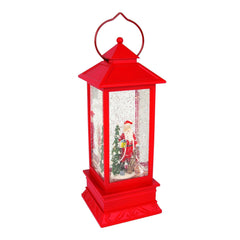 LED Water & Glitter Santa Lantern Red