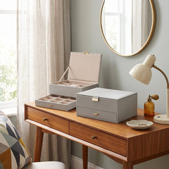 Home Luxe Faux Leather Jewellery Box Organiser with Drawer | Off White