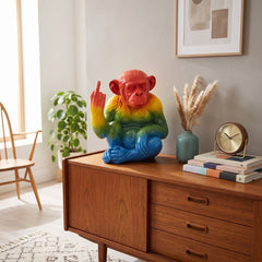 Home Luxe Rainbow Monkey Middle Finger Gesture Statue Figure | Multi