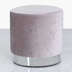 Lavender Round Stool With Velvet Fabric And Sparkling Diamantes – Home Luxe Interior
