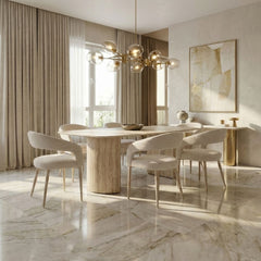 Olympia Beige Ceramic Dining Table & 6 Chairs Set 160cm