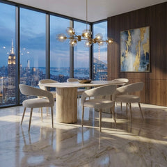 Olympia Beige Ceramic Dining Table & 6 Chairs Set 160cm