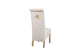 Pair Of Sofia Cream & Gold Dining Chairs Lion Knocker - Home Luxe Interior