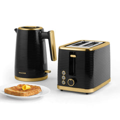 Salter Palermo Black & Gold Kettle & 2-Slice Toaster Set Rapid Boil