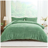 Plush Faux Fur Chunky Ribbed Faux Fur Safe Green Bedding Duvet Set