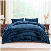 Plush Faux Fur Chunky Ribbed Faux Fur Navy Bedding Duvet Set