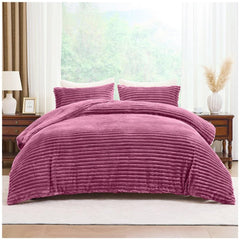 Plush Faux Fur Chunky Ribbed Faux Fur Winter Berry Bedding Duvet Set