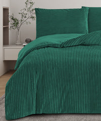 Plush Ribbed Plain Duvet Set With Piilowcases