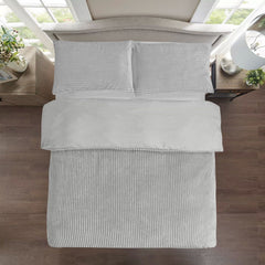 Plush Ribbed Plain Duvet Set With Piilowcases