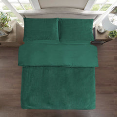 Plush Ribbed Plain Duvet Set With Piilowcases
