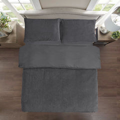 Plush Ribbed Plain Duvet Set With Piilowcases