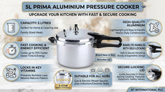 Prima 5L Heavy Duty Aluminium Pressure Cooker - Fast & Energy Efficient