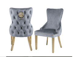 Set of 2 Grey Victoria Dining Chairs Gold Leg | Home Luxe Interior
