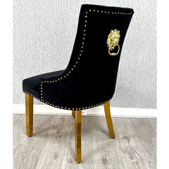 Set of 2 Minister Black Velvet & Gold Dining Chairs with Lion Ring Knocker – Home Luxe Interior
