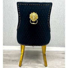 Set of 2 Minister Black Velvet & Gold Dining Chairs with Lion Ring Knocker – Home Luxe Interior