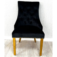 Set of 2 Minister Black Velvet & Gold Dining Chairs with Lion Ring Knocker – Home Luxe Interior