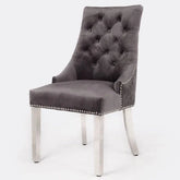 Set of 2 Minister Grey Velvet & Chrome Dining Chairs with Lion Knocker – Home Luxe Interior